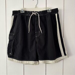 VTG Morro Bay Cargo Swimming Trunks Board Shorts XL Black Cream Stripe